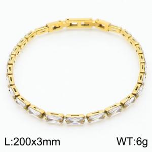 200X3mm Women Gold Plated Stainless Steel Link Bracelet with white Zircons - KB167215-KFC