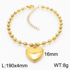 4mm Beads Chain Bracelet Women Stainless Steel 304 With Heart Charm Gold Color - KB167269-Z-