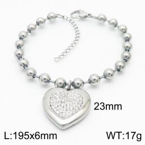 6mm Beads Chain Bracelet Women Stainless Steel 304 With Heart Charm Silver Color - KB167278-Z