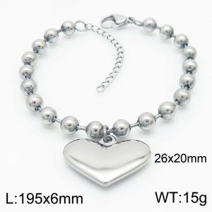 6mm Beads Chain Bracelet Women Stainless Steel 304 With Heart Charm Silver Color - KB167284-Z