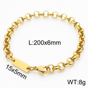 Gold Color 6mm Cable Chain ID Bracelet - KB168149-Z