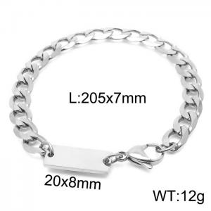 Stainless steel 205x7mm cuban chain lobster clasp classic do it yourself own silver bracelet - KB168166-Z