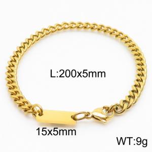 Stainless steel 200x5mm cuban chain lobster clasp classic do it yourself own gold bracelet - KB168171-Z