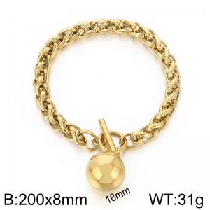 Stainless steel 200x8mm dragonbone chain charm circle clasp classic ball pendant gold bracelet - KB168187-Z