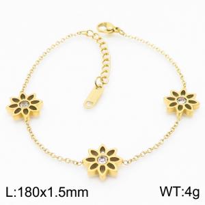 18cm Gold Color Stainless Steel Flower Rhinestone Link Chain Bracelets For Women - KB168207-KLX