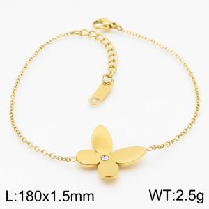 18cm Gold Color Stainless Steel Butterfly Rhinestone Link Chain Bracelets For Women - KB168208-KLX