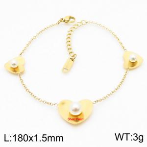 Gold Color Link Chain Stainless Steel Heart Shell Imitation Pearl Bracelets For Women - KB168210-KLX