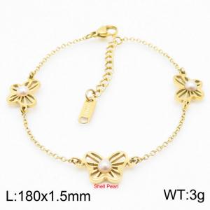 18cm Long Gold Color Stainless Steel Butterfly Shell Imitation Pearl Link Chain Bracelets For Women - KB168211-KLX