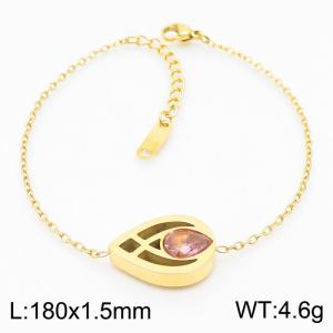 Stainless steel 180X1.5mm welding chain with  champagne stone charm fashional gold bracelet - KB168265-KLX