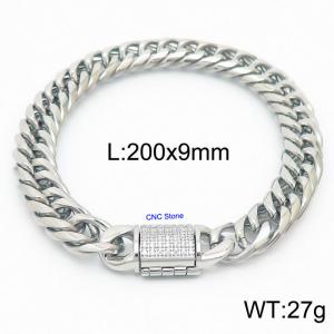 9mm Stainless Steel Riding Crop Chain diamond-encrusted CNC Buckle Bracelet - KB168681-Z