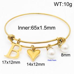 Stylish stainless steel retractable women's pearl bracelet with English letters and a peach heart - KB168720-Z