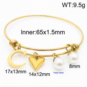 Stylish stainless steel retractable women's pearl bracelet with English letters and a peach heart - KB168722-Z
