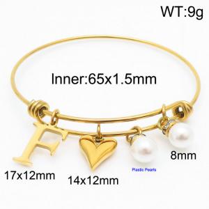 Stylish stainless steel retractable women's pearl bracelet with English letters and a peach heart - KB168728-Z