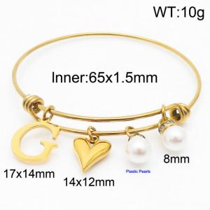 Stylish stainless steel retractable women's pearl bracelet with English letters and a peach heart - KB168730-Z