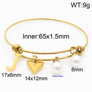 Stylish stainless steel retractable women's pearl bracelet with English letters and a peach heart - KB168736-Z