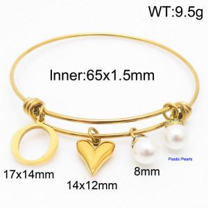 Stylish stainless steel retractable women's pearl bracelet with English letters and a peach heart - KB168746-Z