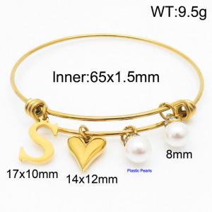 Stylish stainless steel retractable women's pearl bracelet with English letters and a peach heart - KB168754-Z