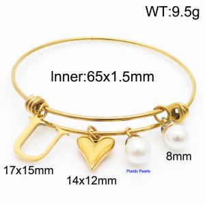 Stylish stainless steel retractable women's pearl bracelet with English letters and a peach heart - KB168758-Z