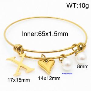 Stylish stainless steel retractable women's pearl bracelet with English letters and a peach heart - KB168764-Z