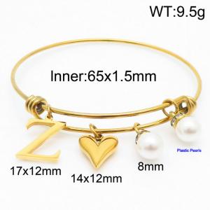 Stylish stainless steel retractable women's pearl bracelet with English letters and a peach heart - KB168768-Z
