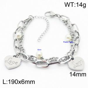 Stainless steel fashion hand stitching English LOVE peach heart double layer bracelet - KB168772-Z