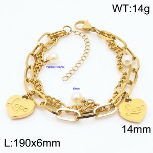 Stainless steel fashion hand stitching English LOVE peach heart double layer bracelet - KB168773-Z