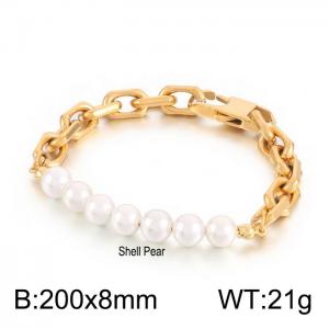 Stainless steel 200 × 8mm Chain Fashion Popular Pearl Charm Gold Bracelet - KB168798-Z