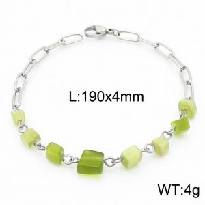 Vintage Titanium Steel Olive Emerald 190x4mm Steel Color Bracelet - KB169059-Z