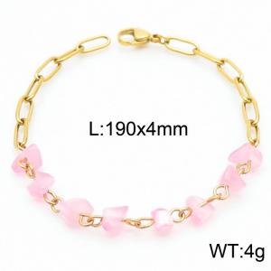 Simple Titanium Steel Pink Gem 4mm Gold Bracelet - KB169066-Z