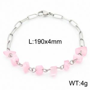 Simple Titanium Steel Pink Gem 4mm Steel Bracelet - KB169067-Z