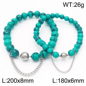 Cross border green bracelet paired with steel bead titanium steel bracelet set - KB169080-Z