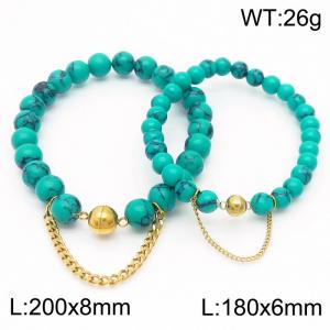 Cross border green bracelet paired with gold bead titanium steel bracelet set - KB169083-Z