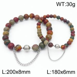 Cross border colorful stone bracelets paired with steel bead titanium steel bracelet set - KB169086-Z