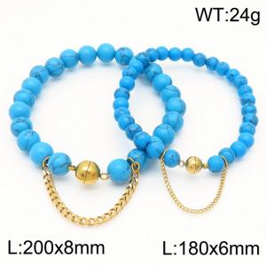 Cross border blue bracelet paired with gold bead titanium steel bracelet set - KB169092-Z