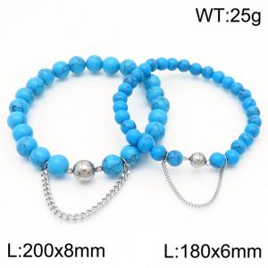 Cross border blue bracelet paired with steel bead titanium steel bracelet set - KB169095-Z