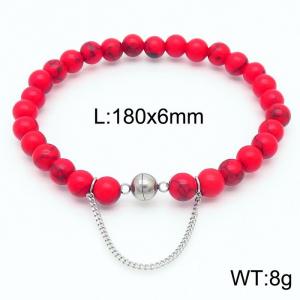 Cross border red 180x6mm bracelet paired with steel bead titanium steel bracelet - KB169102-Z