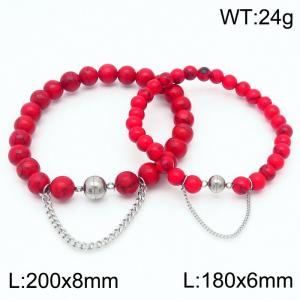 Cross border red bracelet paired with steel bead titanium steel bracelet set - KB169104-Z