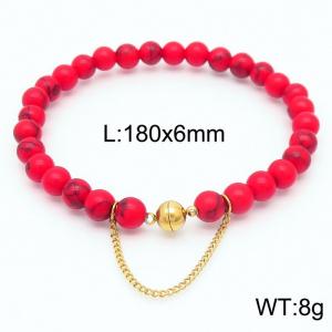 Cross border red 180x6mm bracelet paired with gold bead titanium steel bracelet - KB169105-Z