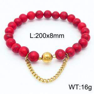 Cross border red 200x8mm bracelet paired with gold bead titanium steel bracelet - KB169106-Z