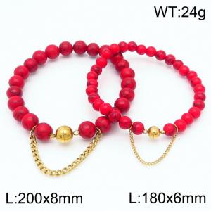 Cross border red bracelet paired with gold bead titanium steel bracelet set - KB169107-Z