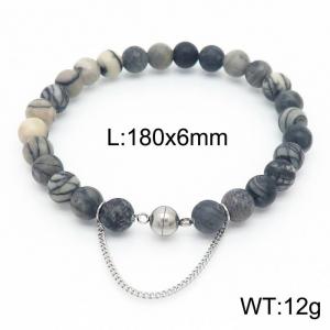 Cross border yarn black 180x6mm bracelet paired with steel bead titanium steel bracelet - KB169108-Z