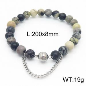Cross border yarn black 200x8mm bracelet paired with steel bead titanium steel bracelet - KB169109-Z