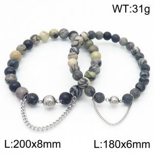 Cross border yarn black bracelet paired with steel bead titanium steel bracelet set - KB169110-Z