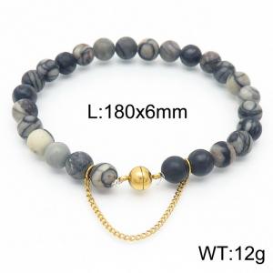 Cross border black 180x6mm bracelet paired with gold bead titanium steel bracelet - KB169111-Z