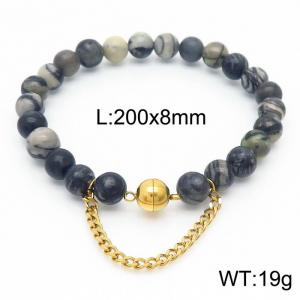 Cross border black 200x8mm bracelet paired with gold bead titanium steel bracelet - KB169112-Z