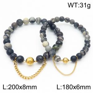 Cross border yarn black bracelet paired with gold bead titanium steel bracelet set - KB169113-Z