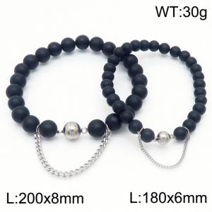 Cross border black bracelet paired with steel bead titanium steel bracelet set - KB169116-Z