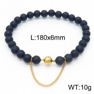 Cross border black 180x6mm bracelet paired with gold bead titanium steel bracelet - KB169117-Z