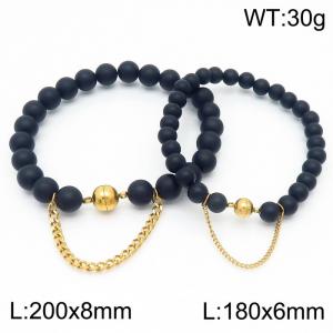 Cross border black bracelet paired with gold bead titanium steel bracelet set - KB169119-Z