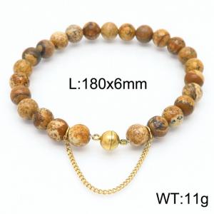 Cross border brown 180x6mm bracelet paired with gold bead titanium steel bracelet - KB169120-Z